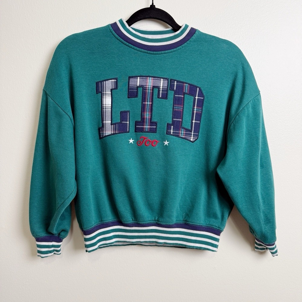 Limited Too Girls Sweatshirt Small 7/8 Green LTD Spell Out Graphic Pullover